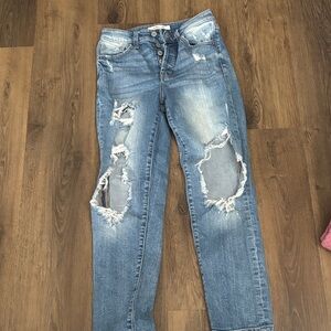 Classic Blue Distressed Straight Leg Jeans